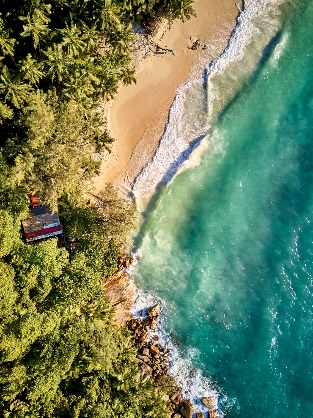 beach seychelles aerial top view