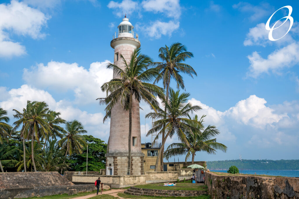 Beautiful view with lighthouse in old colonial fort Galle in Sri Lanka