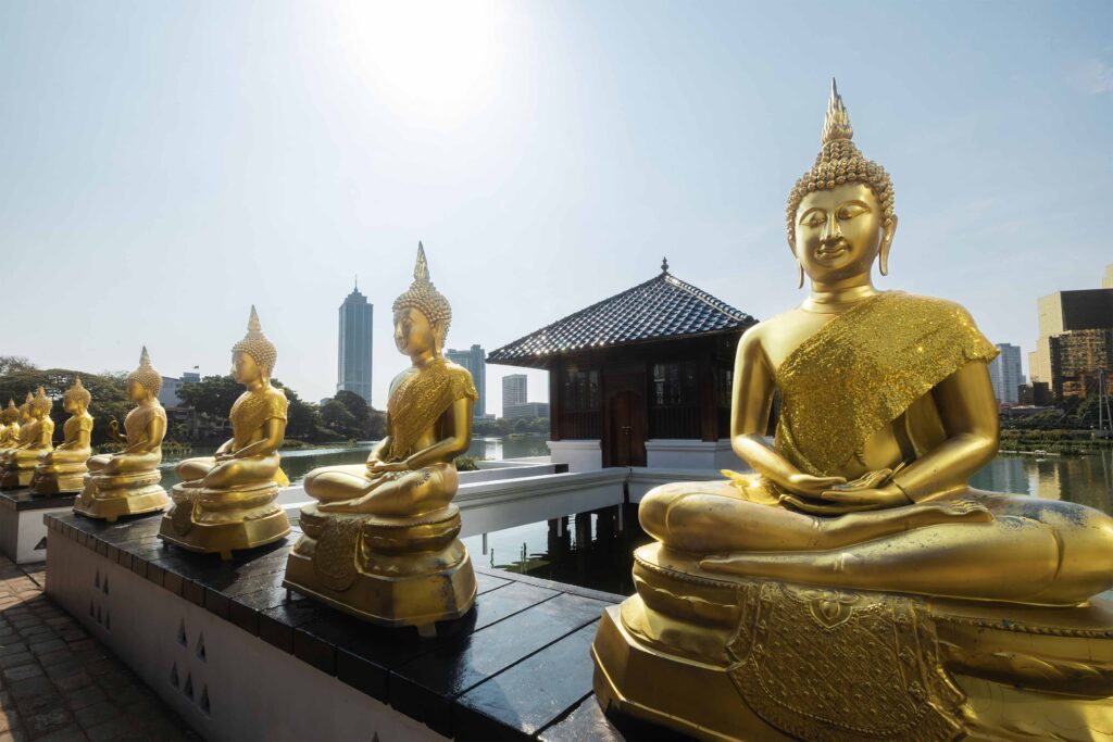 Buddhist temple on lake in Colombo downtown. Seema Malaka temple in Sri Lanka.