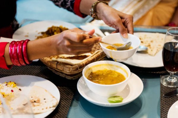 Family having Indian food